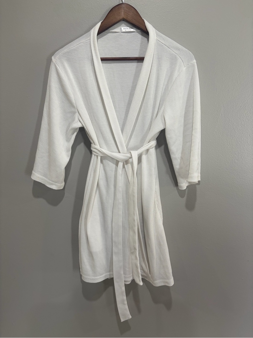 White EKOUAER Waffle Kimono Robe Size S